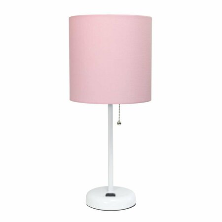 DIAMOND SPARKLE White Stick Lamp with Charging Outlet and Fabric Shade, Pink DI2751797
